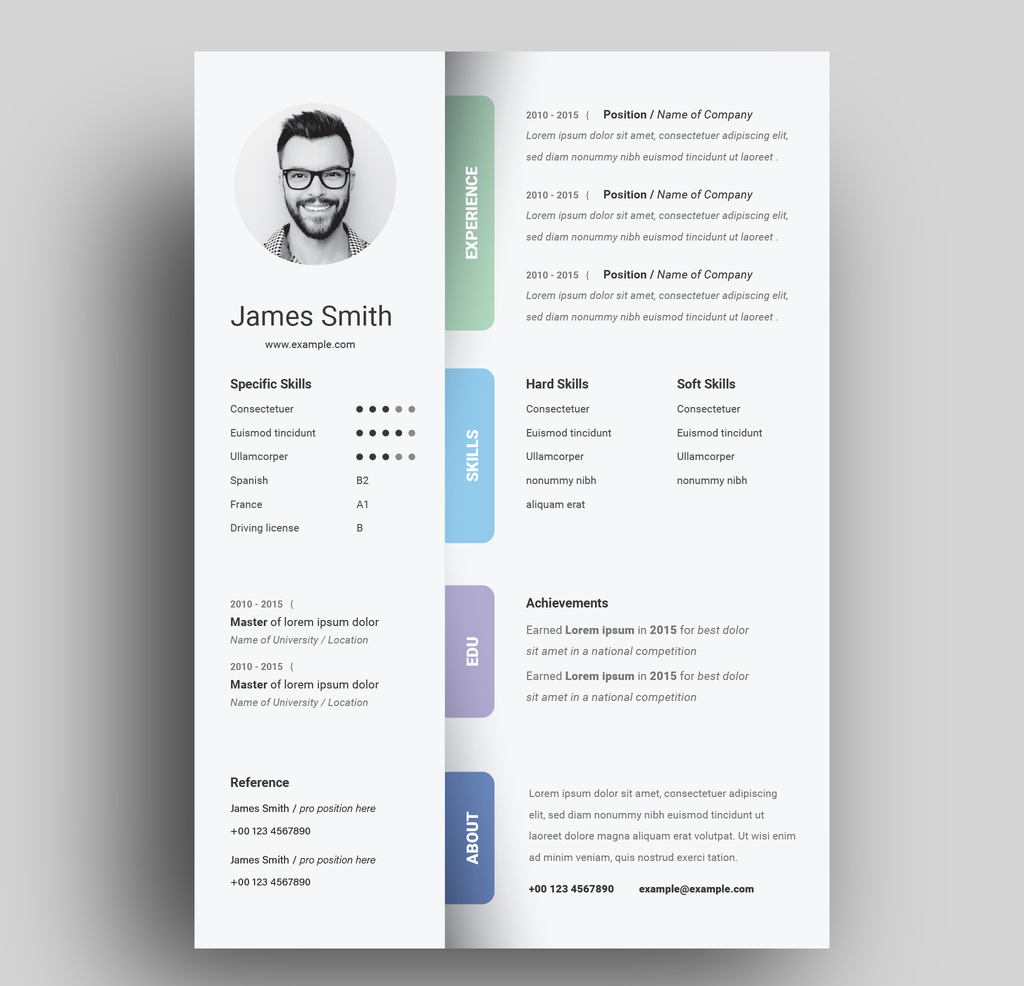 Resume Layout with Colorful Labels (AI Format)