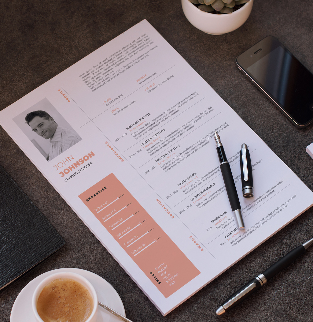 Resume Layout with Peach Accents (AI Format)