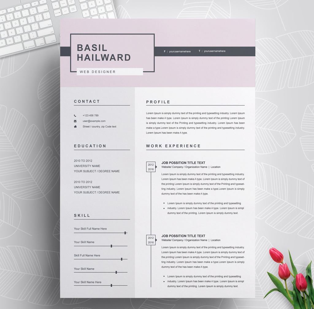 Resume Layout with Pink Header (AI Format)