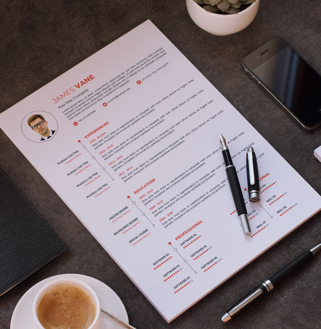 Resume Layout with Red Accents (AI Format)