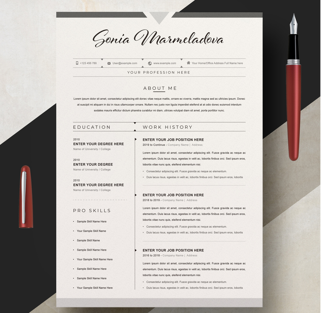 Resume Layout with Thin Gray Header Element (AI Format)