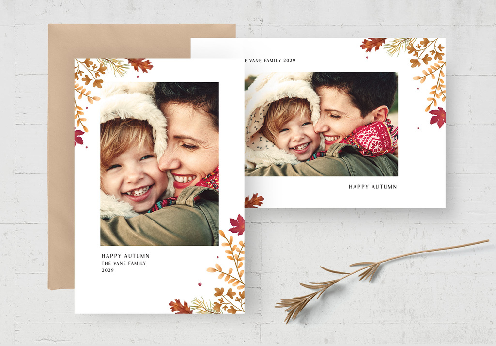 Rustic Fall Autumn Seasons Greetings Photo Card Flyer (PSD Format)