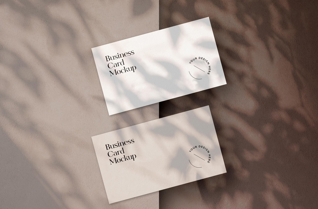 Shadow Overlay Business Card Duo Mockup Scene (PSD Format)