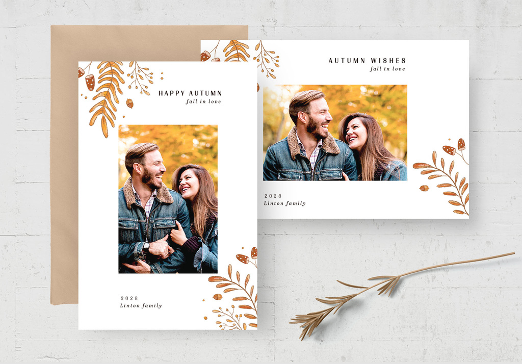 Simple Autumn Fall Photo Card Layout (PSD Format)
