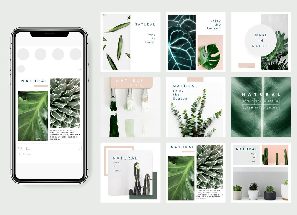 Social Media Post Layouts with Plant Images (AI Format)
