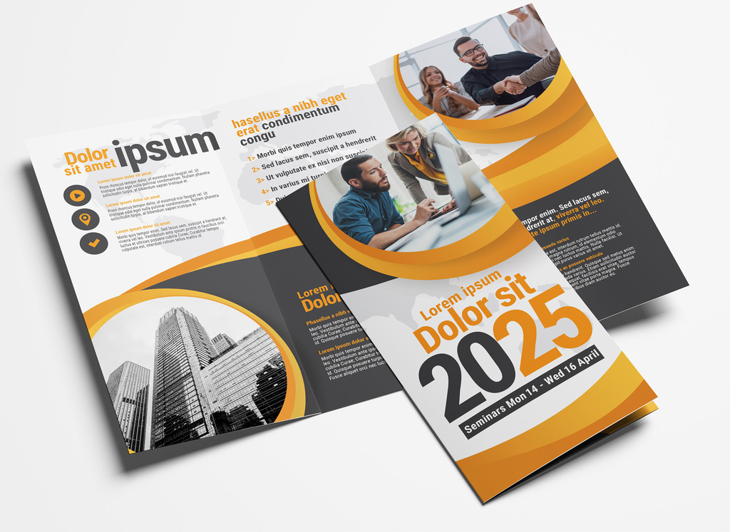Trifold Brochure Layout with Modern Corporate Theme (PSD Format)