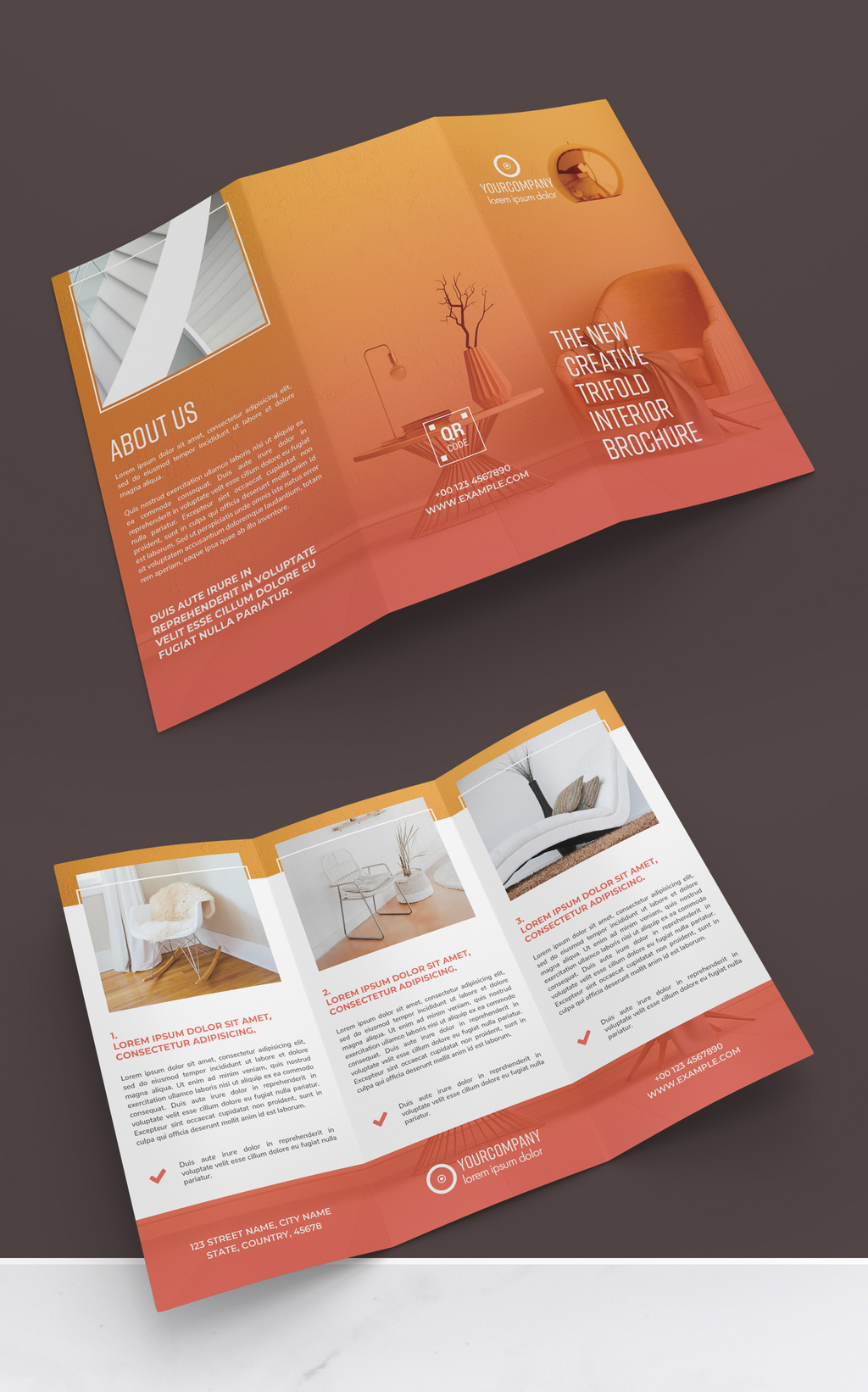 Trifold Brochure Layout with Orange Gradients (PSD Format)