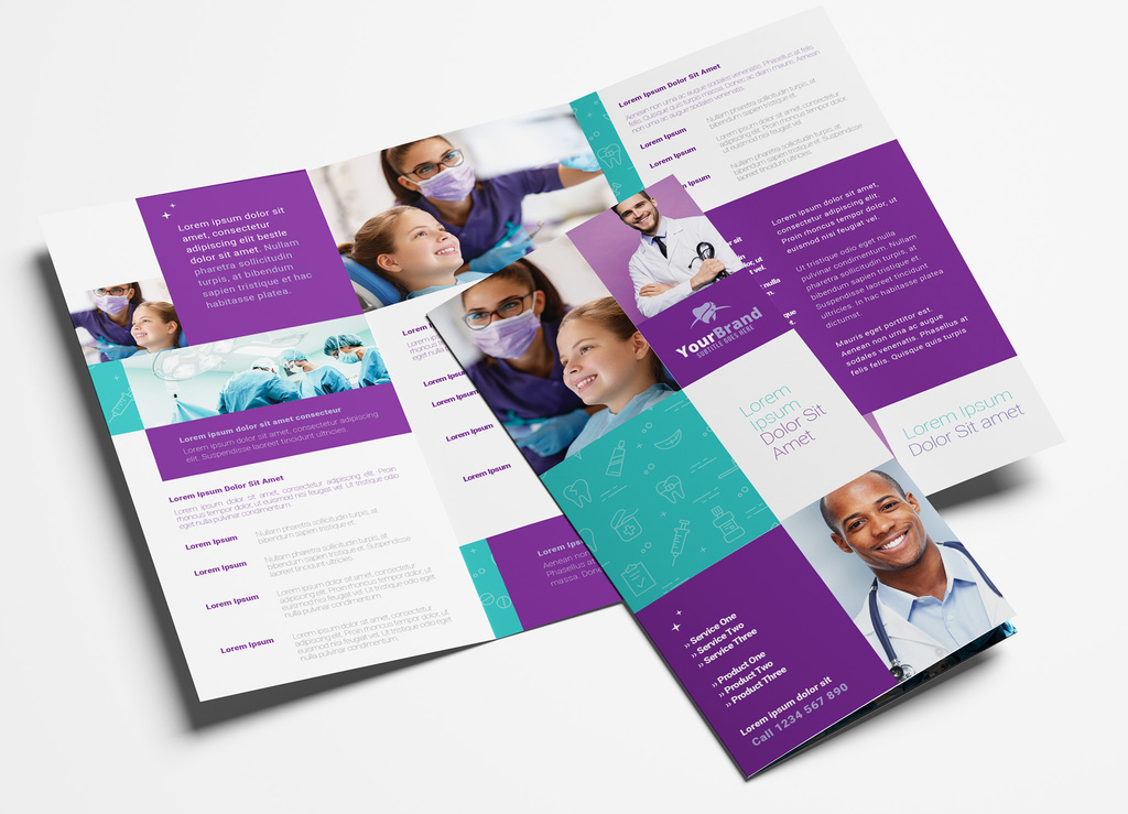 Trifold Brochure Layout with Medical Themed Illustrations (PSD Format)
