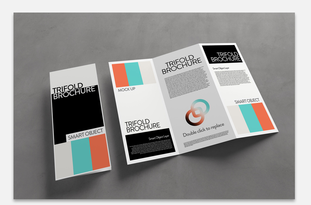 Trifold Brochure Mockup on a Concrete Surface (PSD Format)