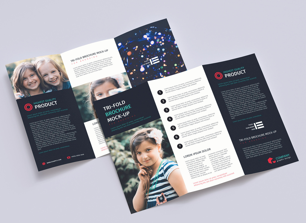 Trifold Brochure Mockup on Solid Background (PSD Format)