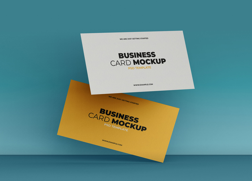 Two Floating Business Cards Mockup (PSD Format)