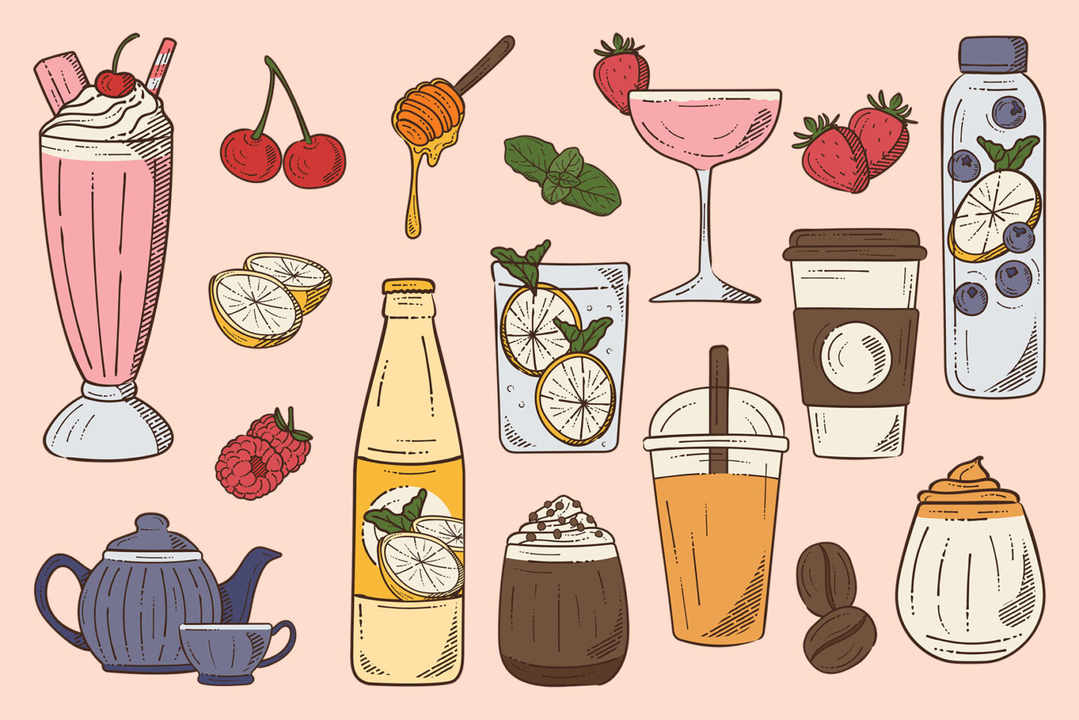 Drinks Illustrations [AI, Vector EPS, PNG Format] - DesignerCandies