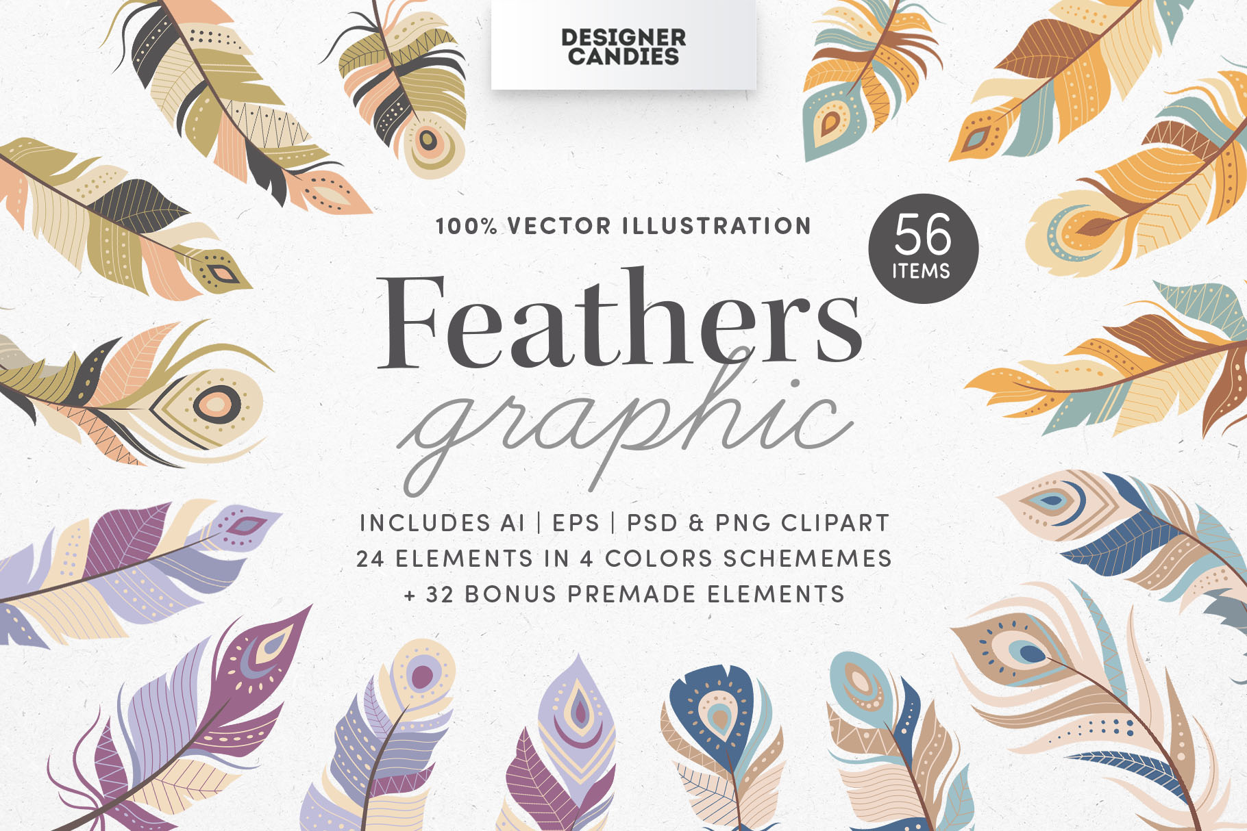 Feather Vector Graphics Pack (PSD, EPS, AI, PAT, PNG Format)