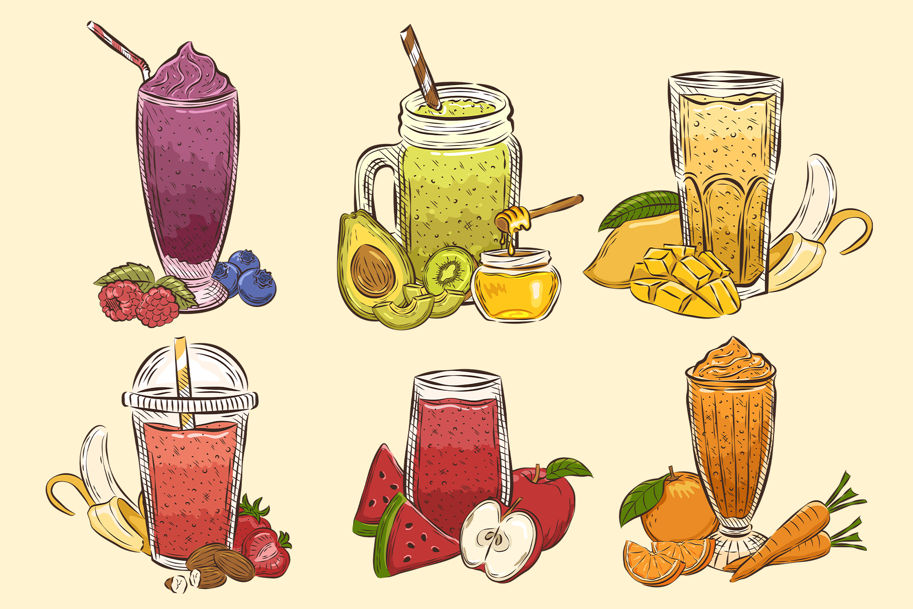 Fruit Smoothies Illustrations (EPS, AI, PNG Format)