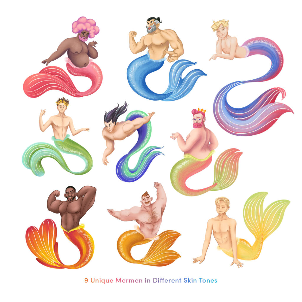 Mermen Clipart Illustration Pack [PSD, PNG] - DesignerCandies