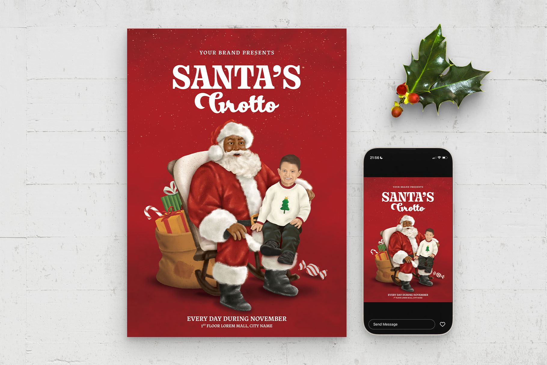 Santa & Child Clipart Illustration (PSD, PNG Format)