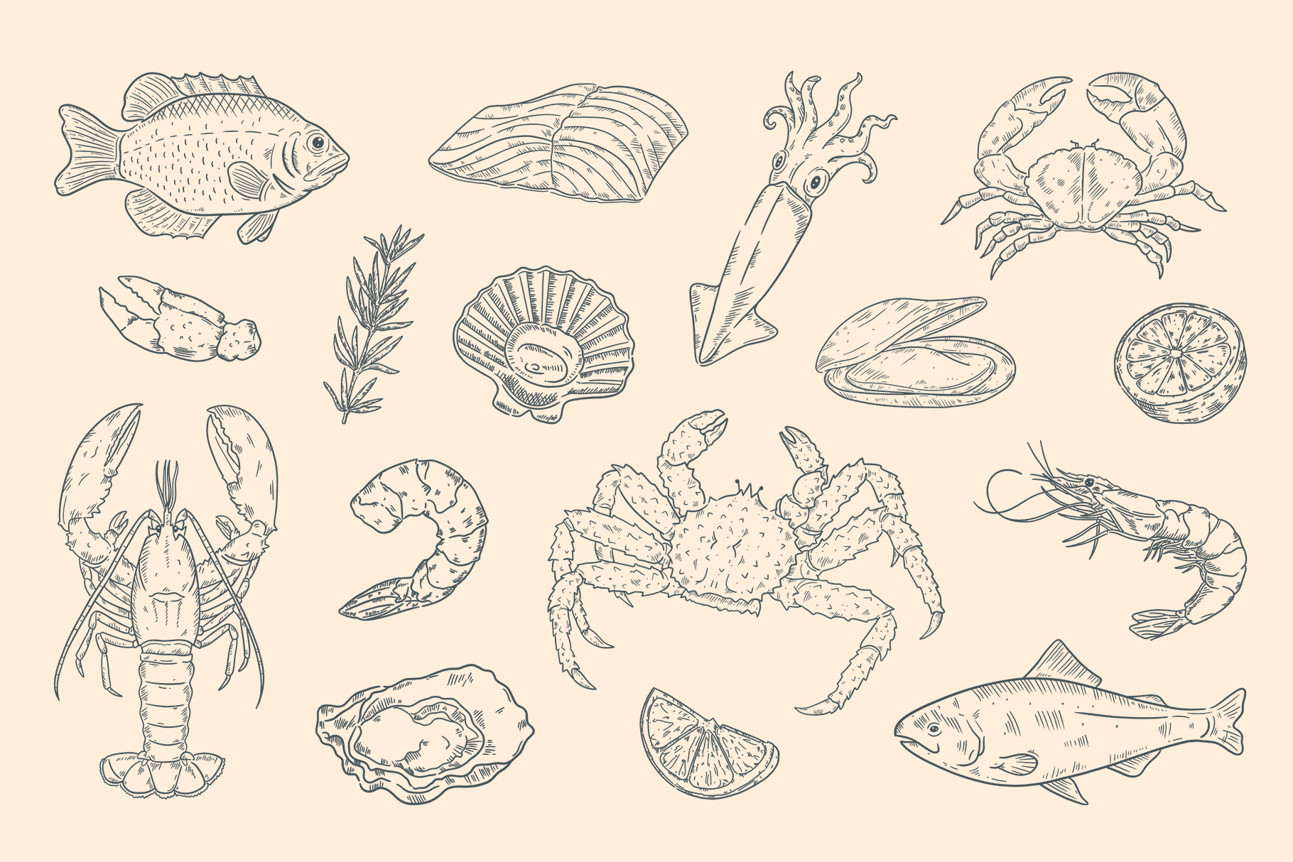 Seafood Clipart Illustrations (PSD, PNG Format)