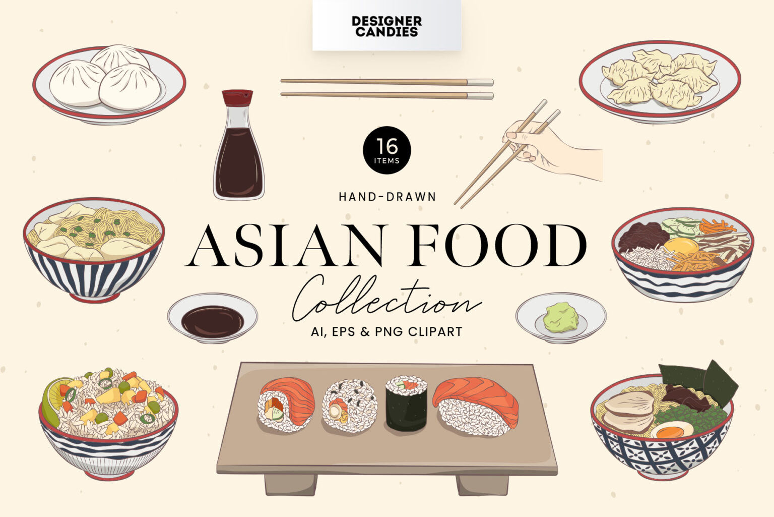 Asian Food Vector Illustrations [AI, EPS, PNG Format] - DesignerCandies