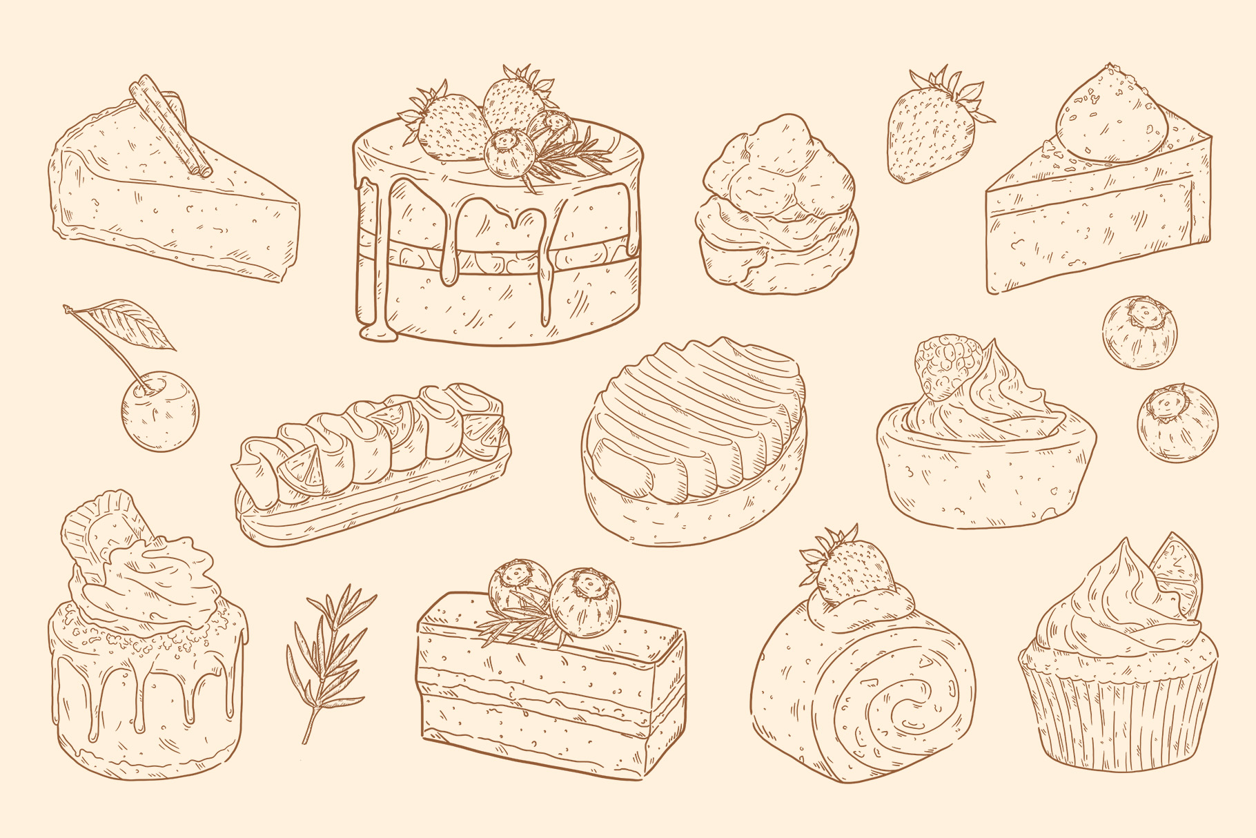 Cakes and Dessert Clipart Illustration (PSD, PNG Format)
