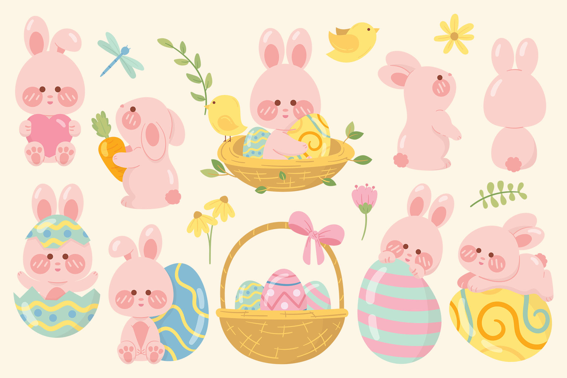 Cute Easter Illustrations (AI, EPS, PNG Format)