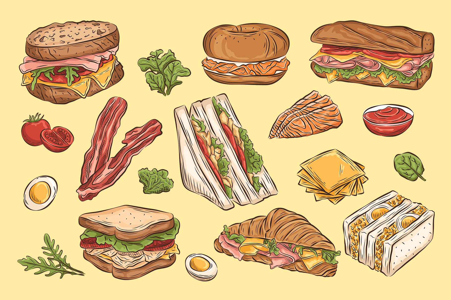 Sandwich Illustrations (PNG, AI, EPS Format)