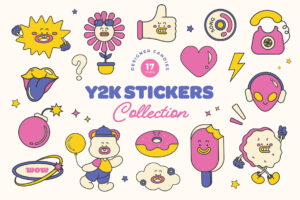Cute Y2K Sticker Illustrations Set (AI, EPS Format)