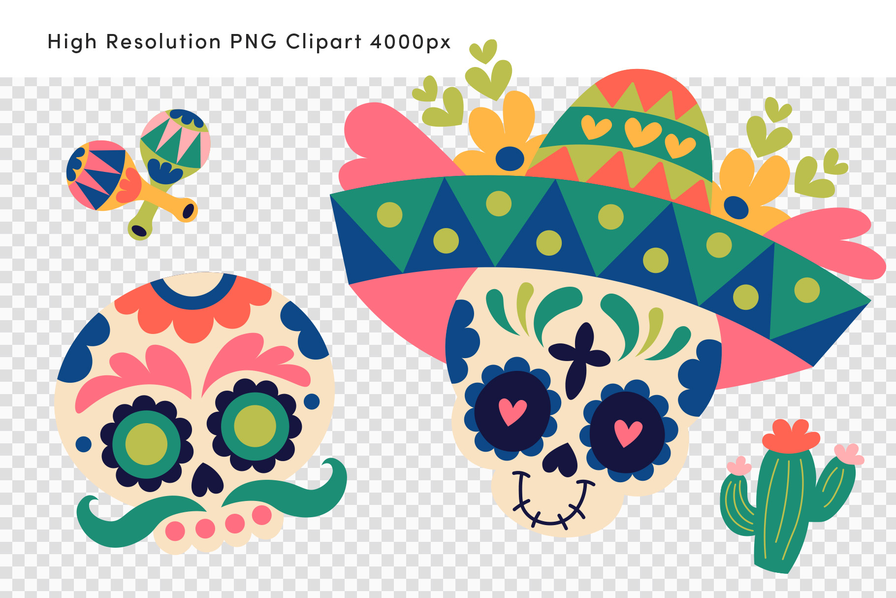 Mexican Sugar Skull Illustrations Set (AI, EPS, PNG Format)