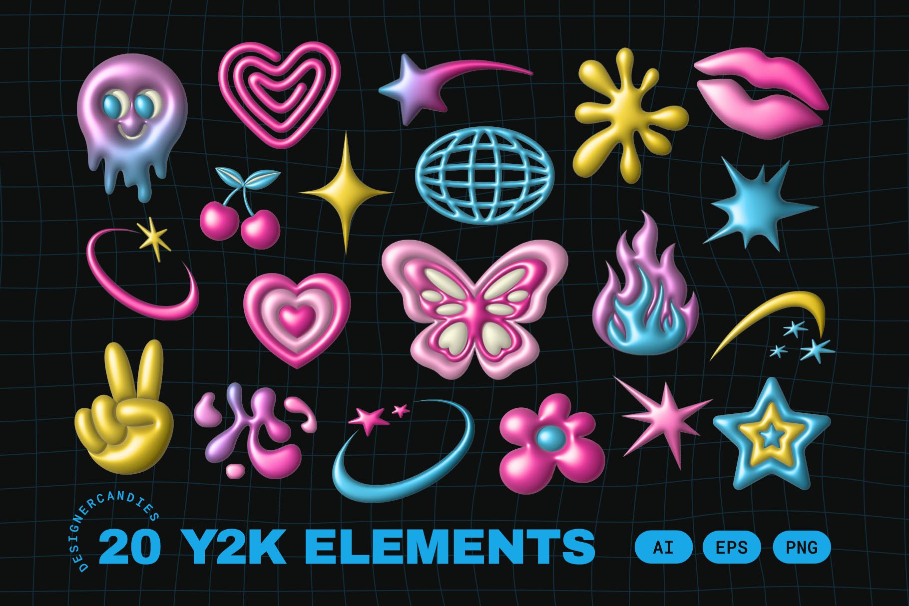 Y2K Elements Set (AI, PSD, PNG Format)