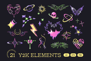 Y2K Graphics Set (AI, EPS, PNG Format)