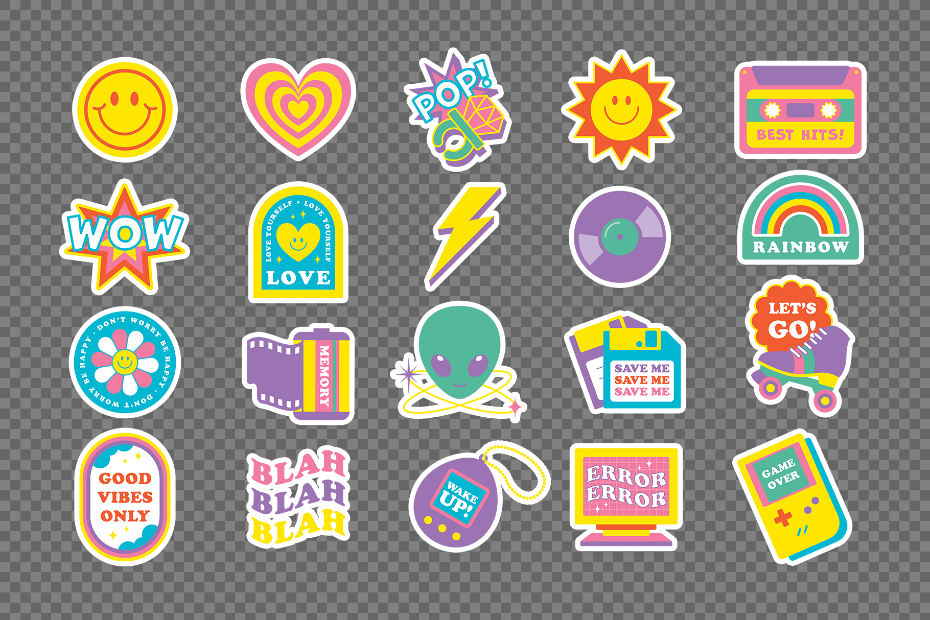 Y2K Illustrations & Stickers (AI, EPS, PNG Format)