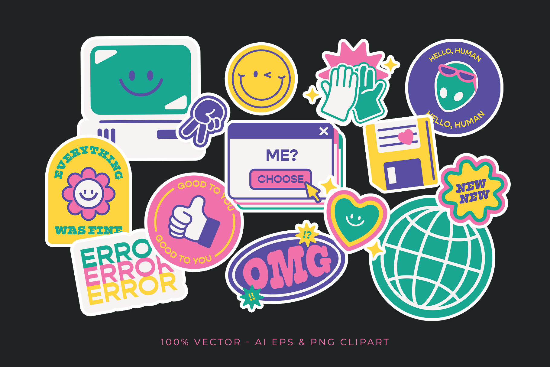 Y2K Sticker illustrations (AI, EPS, PNG Format)