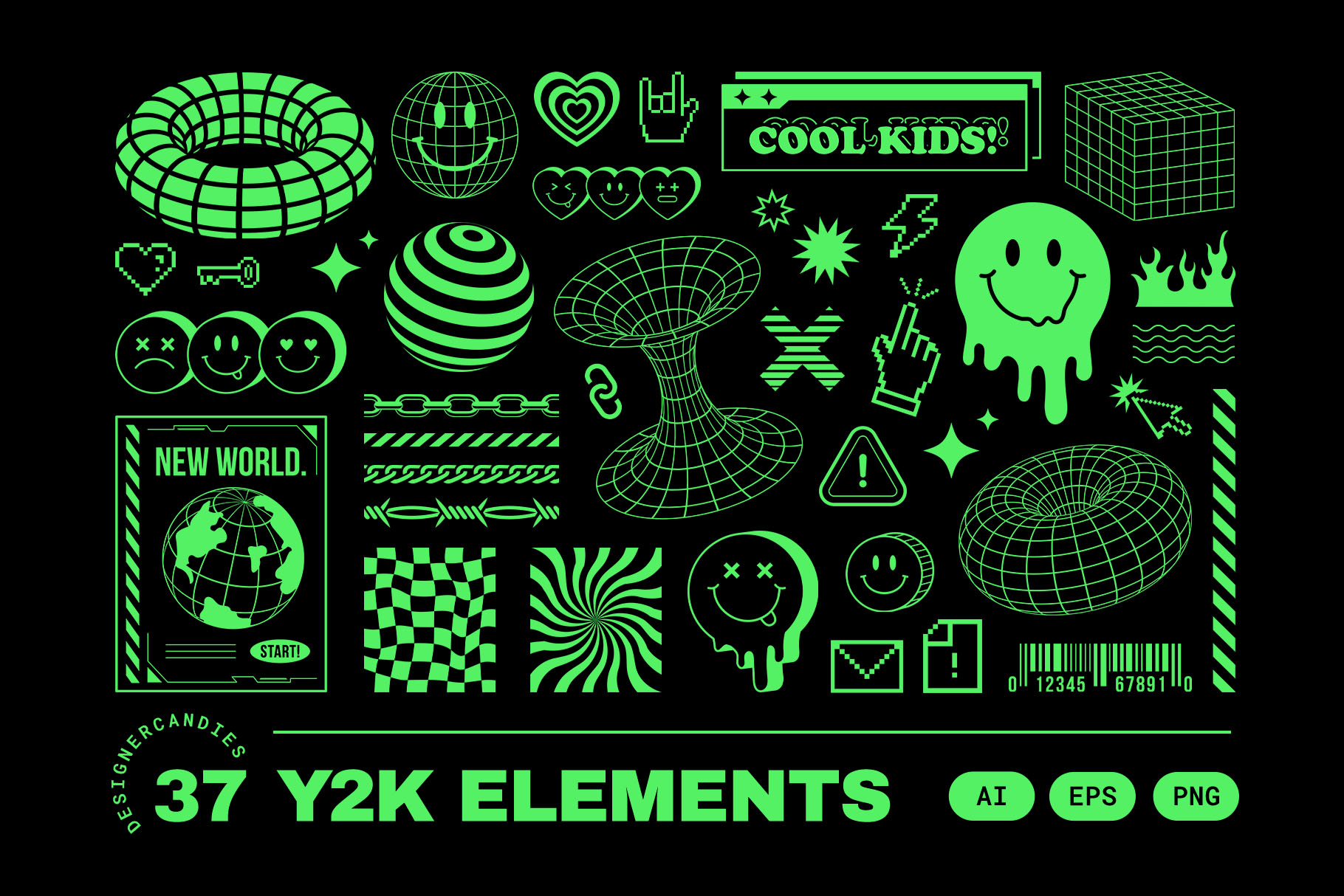 Y2K Vector Illustrations (AI, EPS Format)