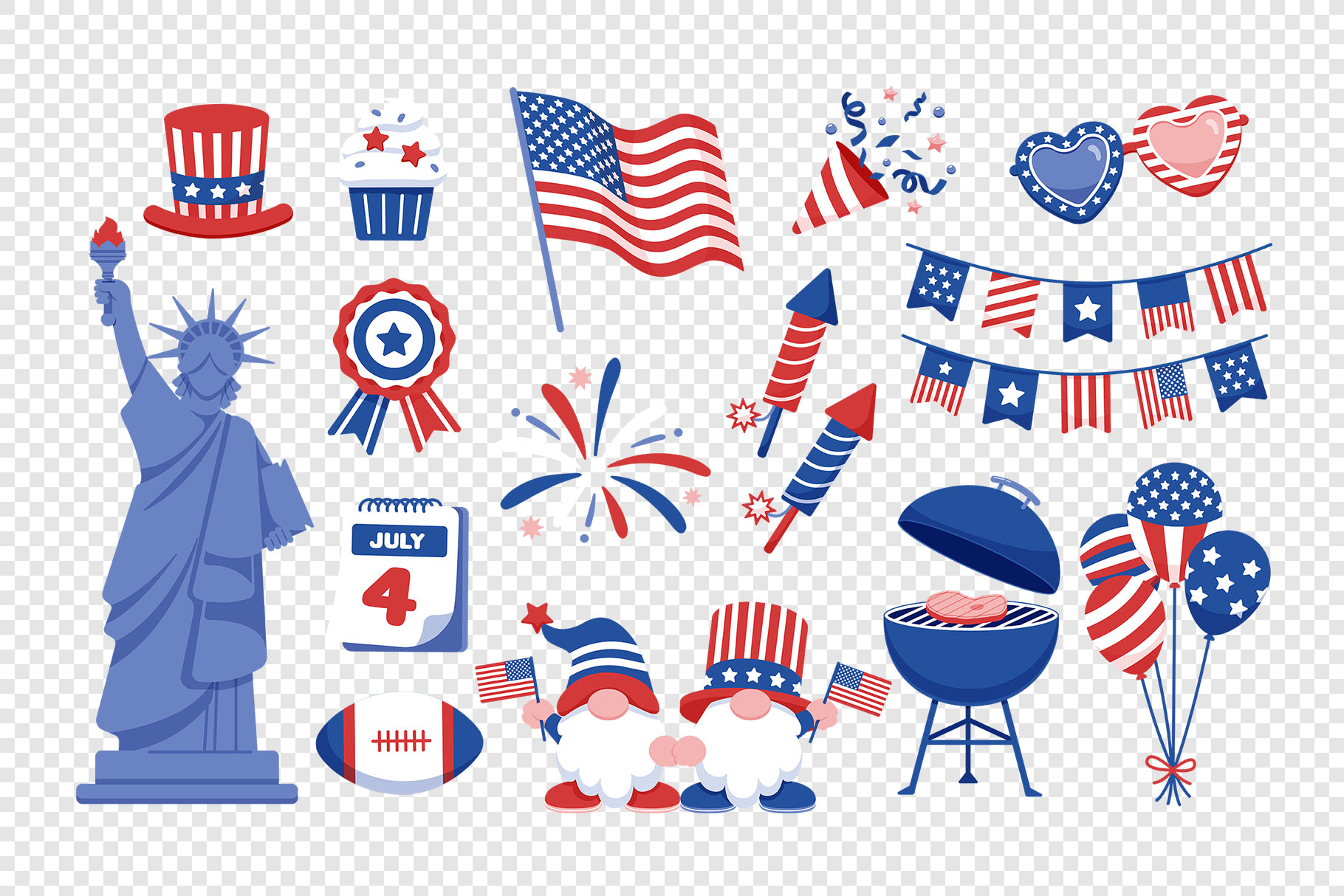 4th July Vector Illustrations Set (AI, EPS, PNG Format)