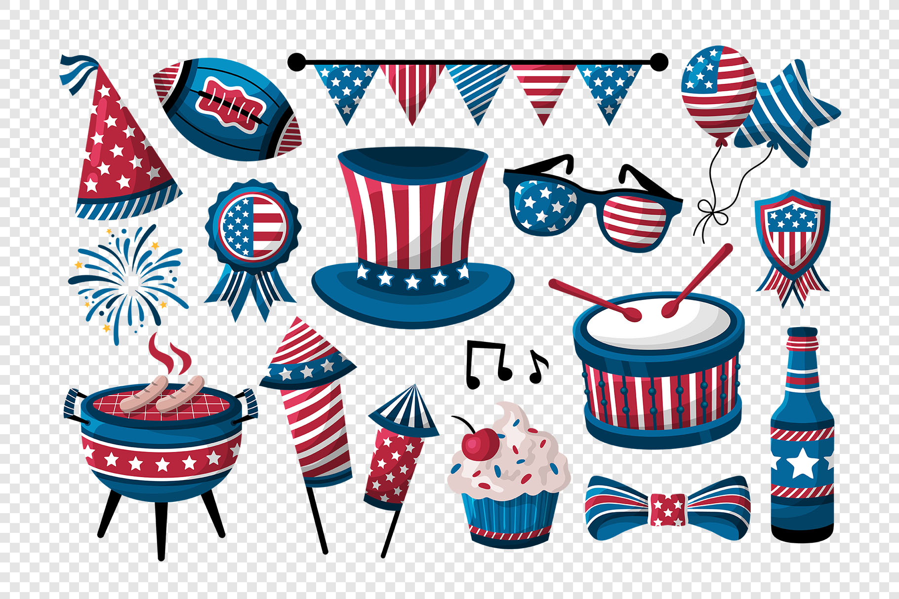 4th of July Illustrations Set (AI, EPS, PNG Format)