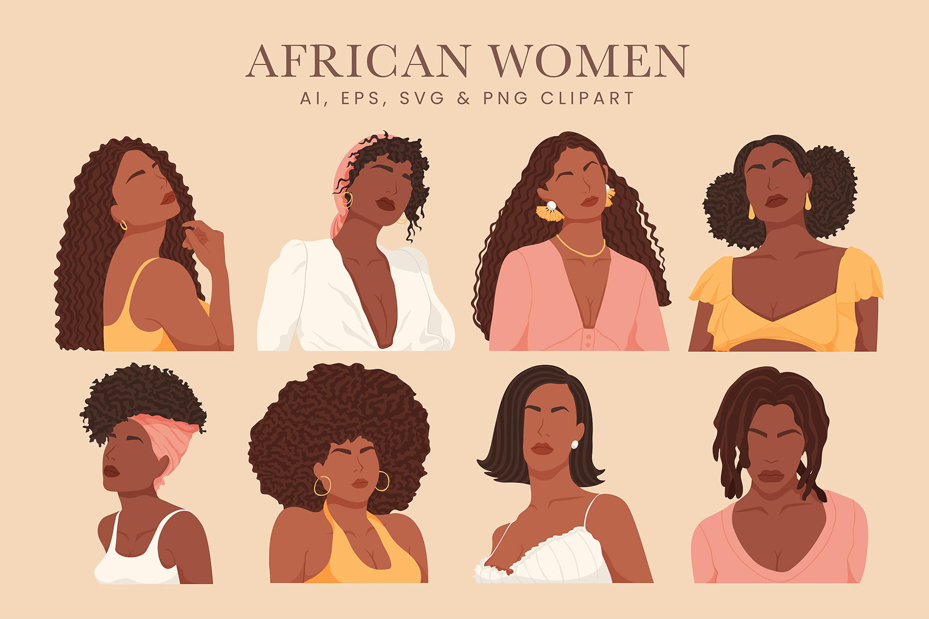 African Women Illustrations (AI, EPS, PNG Format)