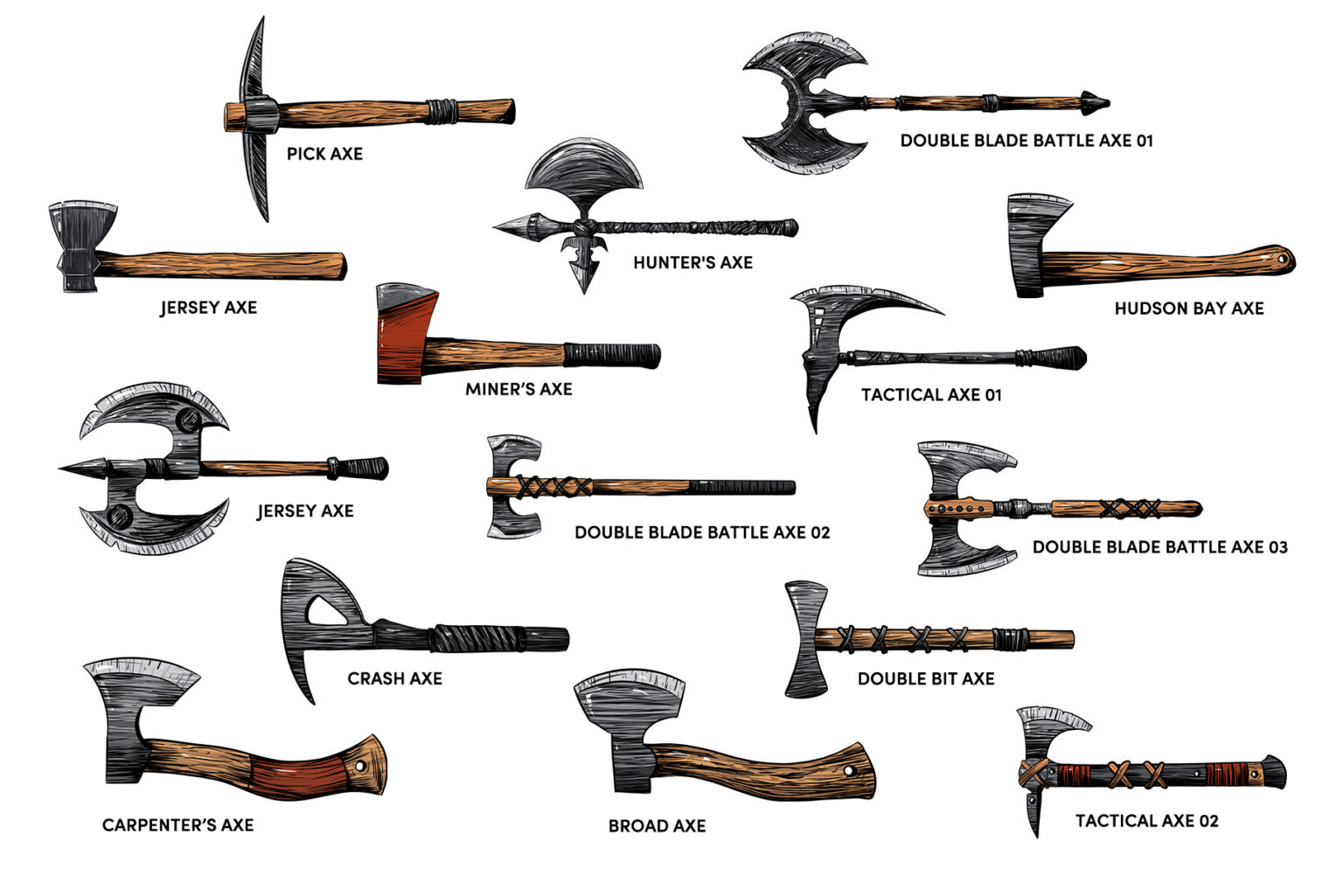 Axes Clipart Illustration Set [PSD, PNG] - DesignerCandies