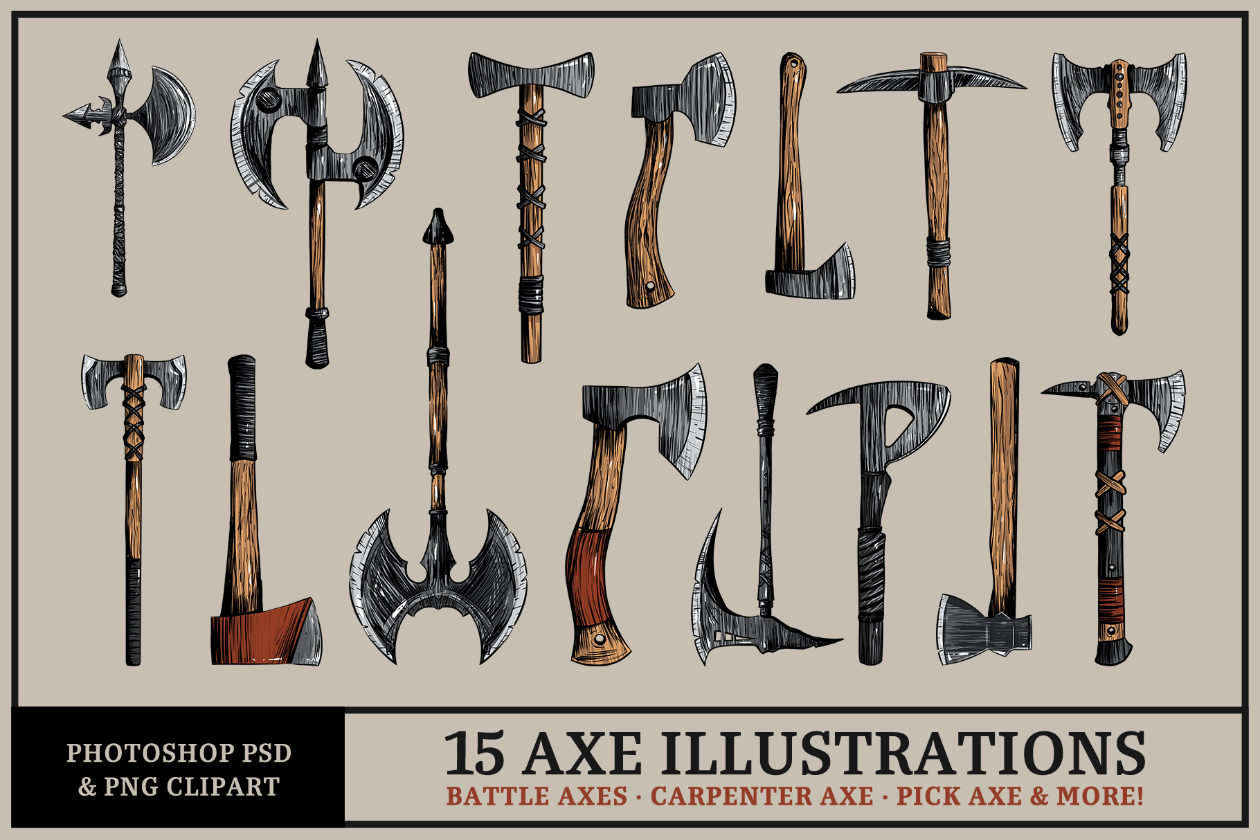 Axes Clipart Illustration Set (PSD, PNG Format)