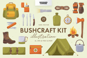 Bushcraft Kit Illustration set (AI, EPS, PNG Format)