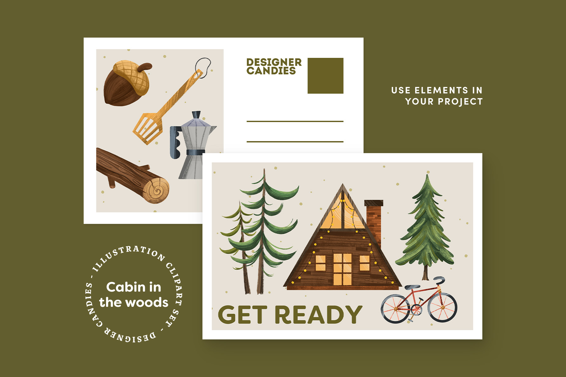 Cabin in the Woods Clipart Set (PSD, PNG Format)