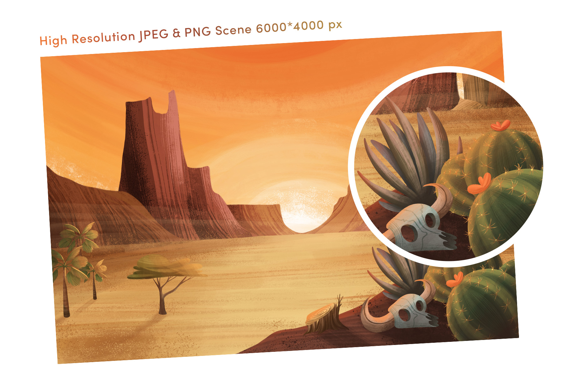 Desert Landscape Background Illustrations Set (PSD, PNG, JPEG Format)