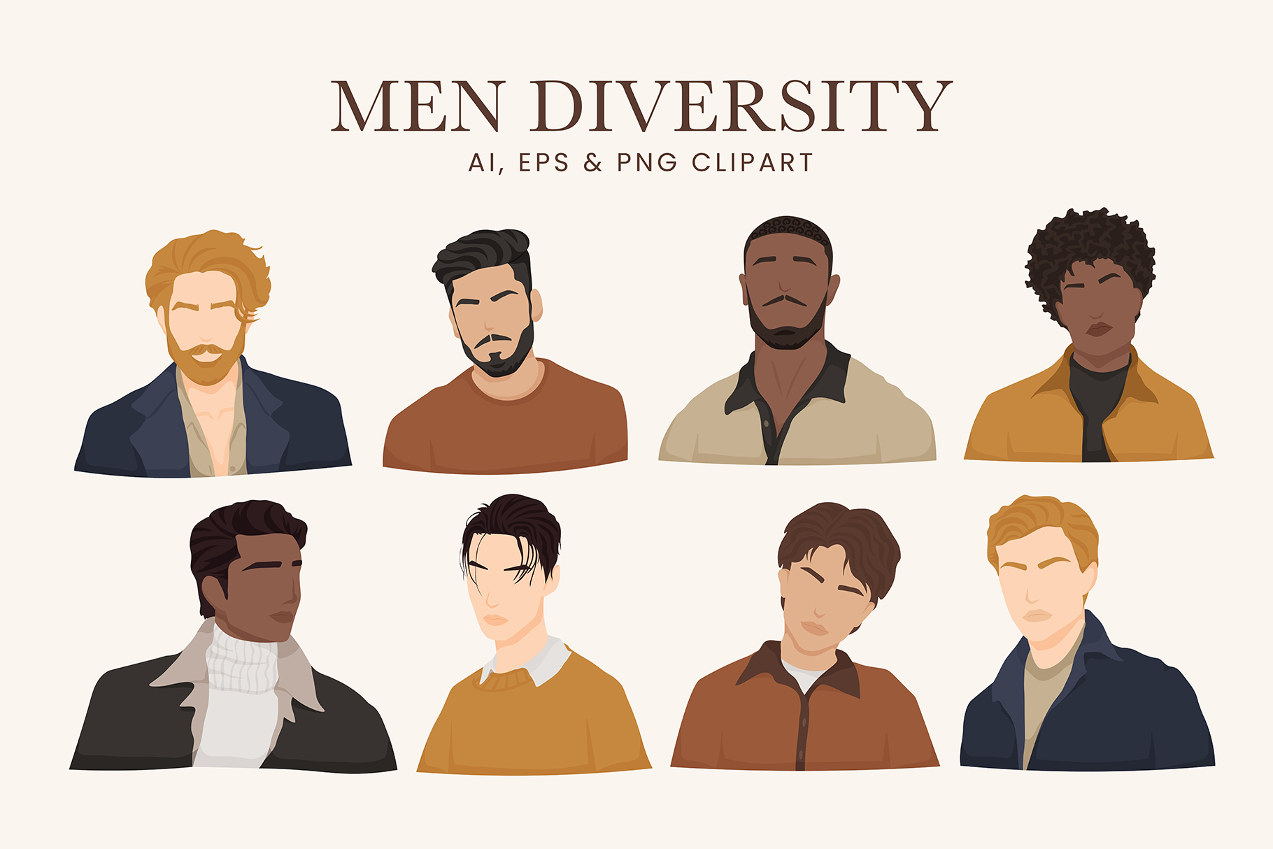 Diverse Men Illustrations (AI, EPS, PNG Format)