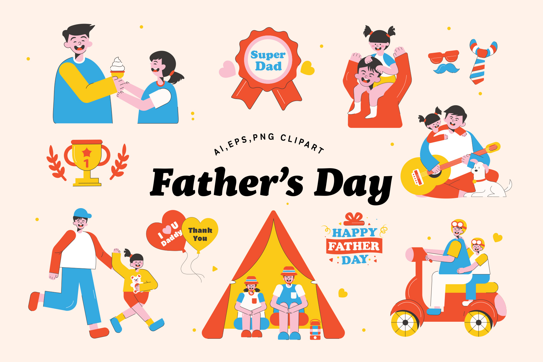 Father's Day Illustration Set (AI, EPS, PNG Format)