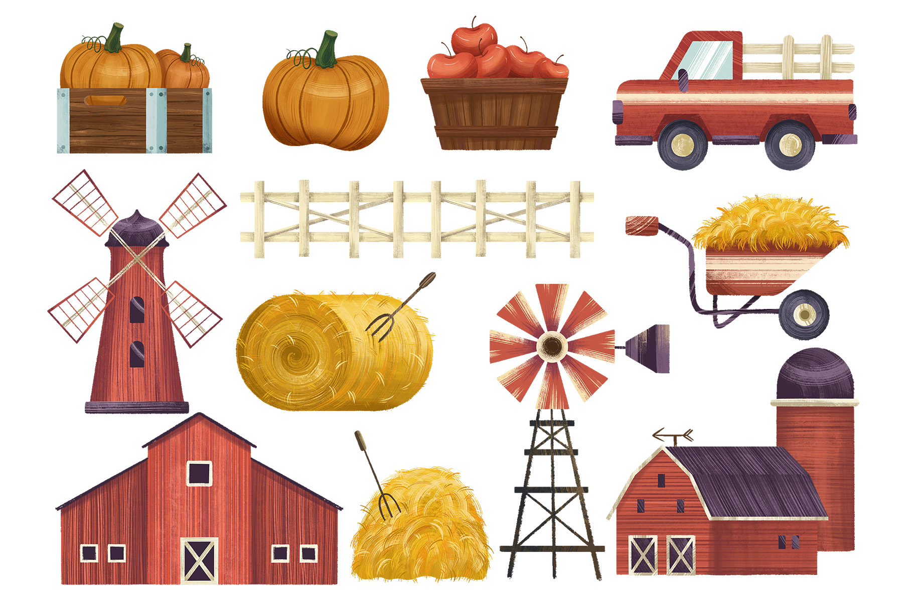 Harvest Landscape Illustrations Set (PSD Format)