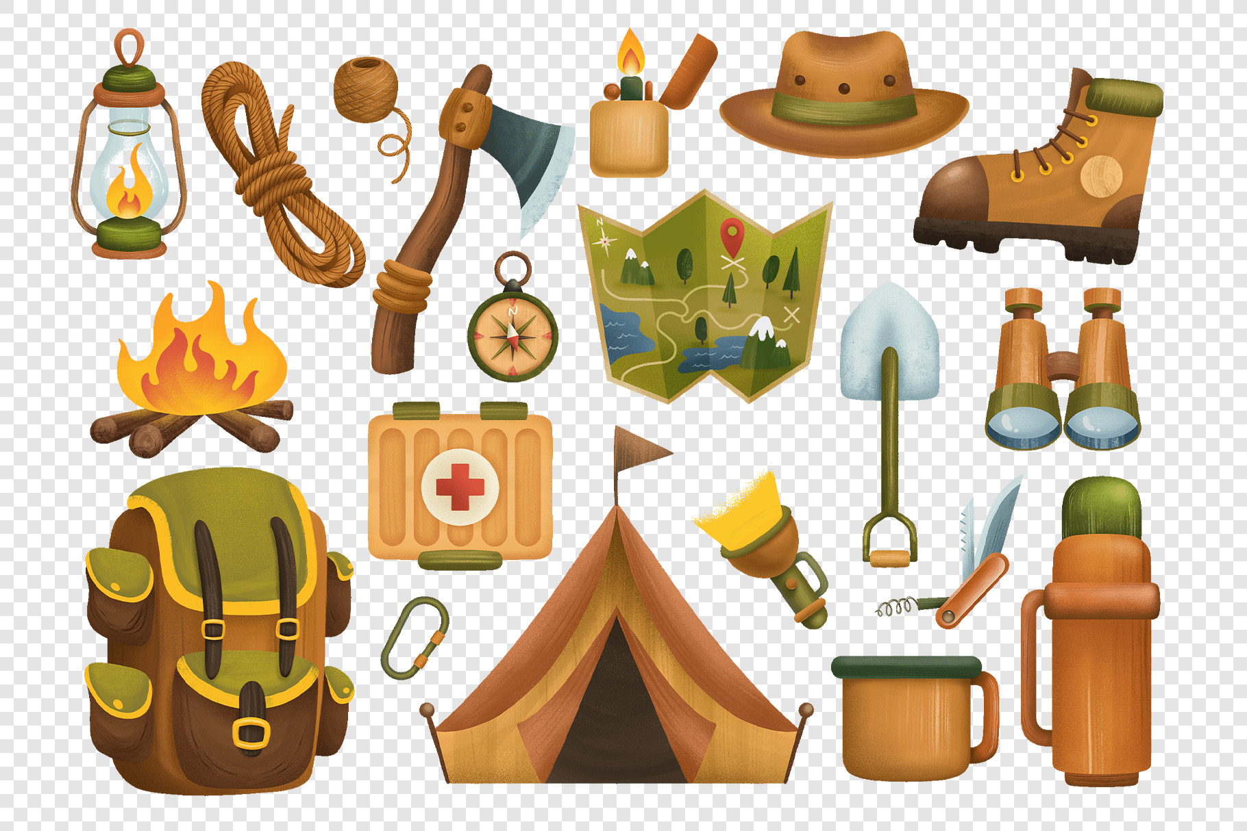 Outdoor Adventure & Survival Illustration Set (PSD, PNG Format)