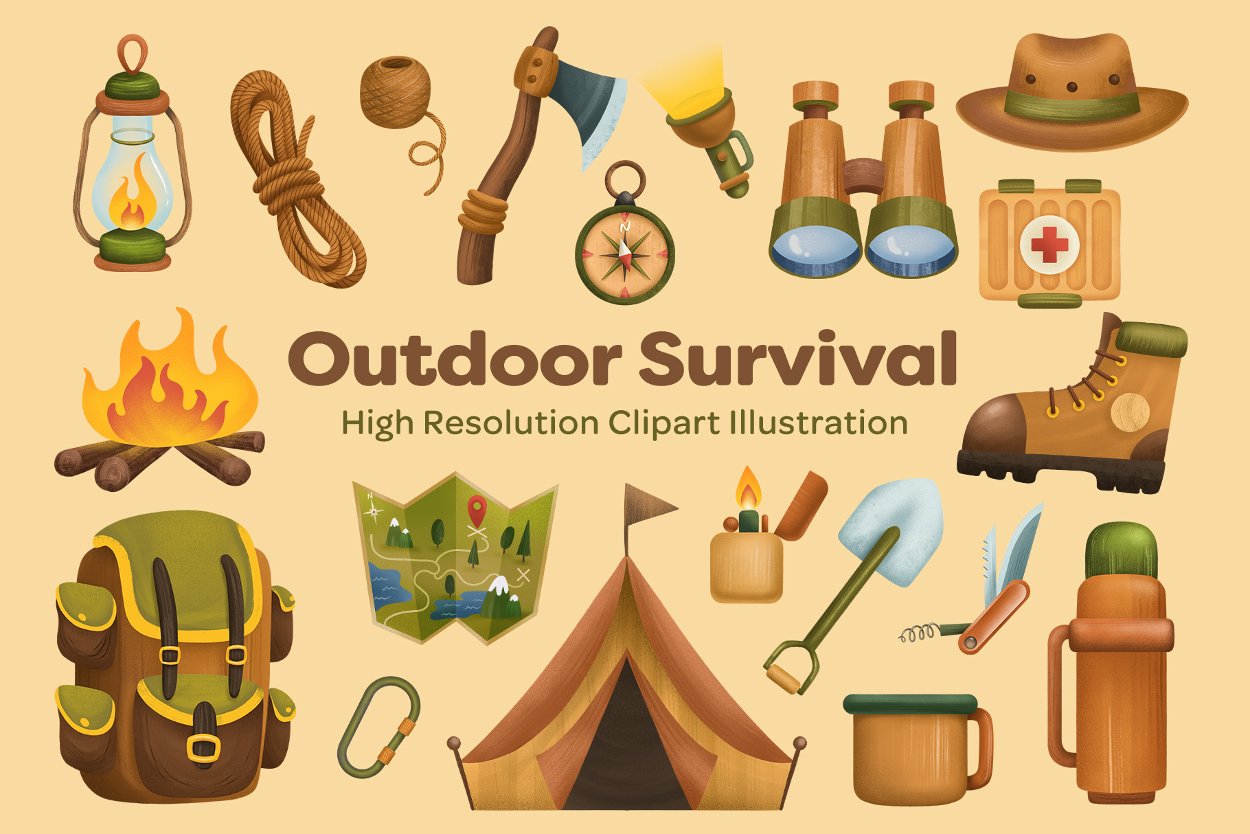 Outdoor Adventure & Survival Illustration Set (PSD, PNG Format)