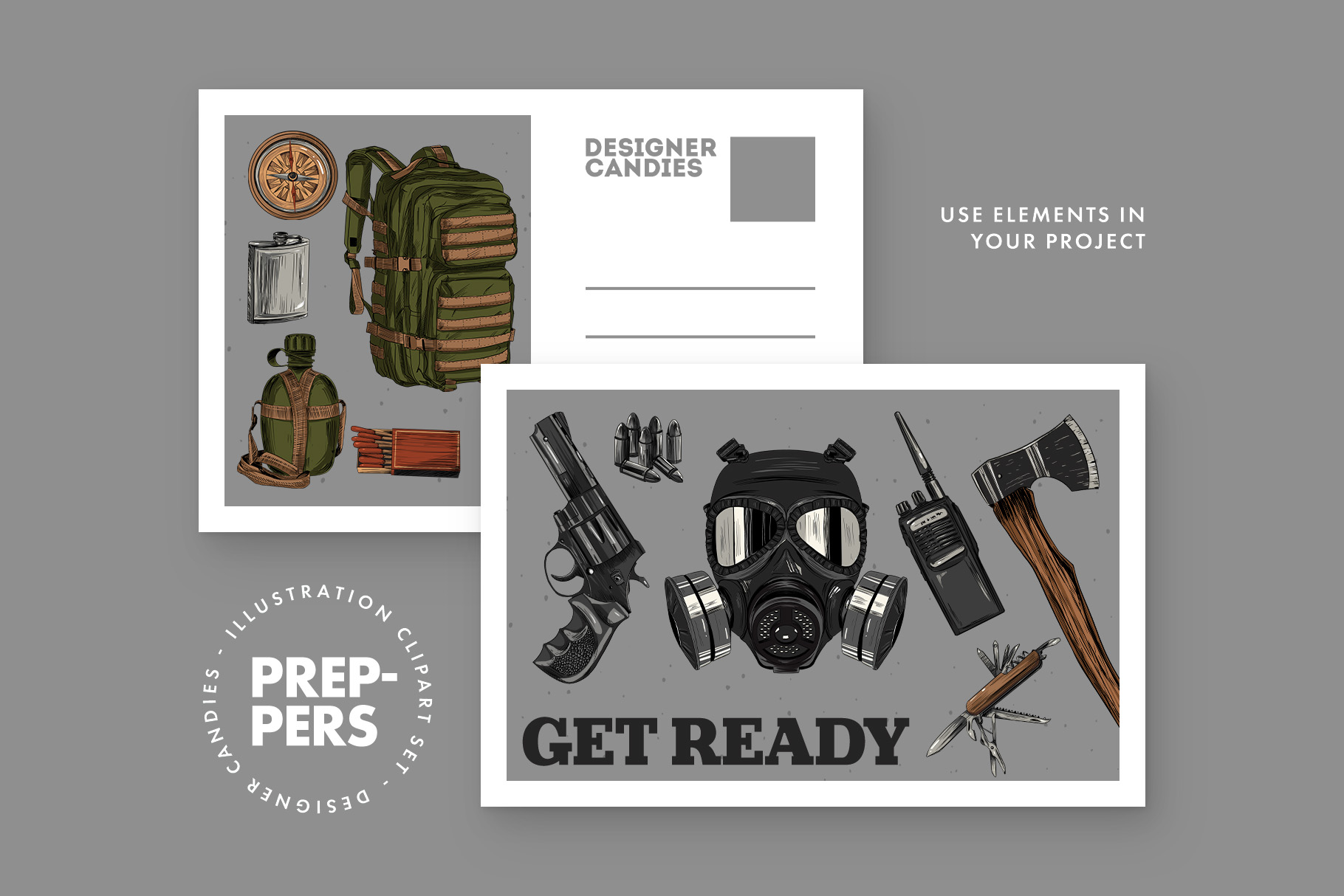 Preppers & Survivalist Clipart Illustration Set (PSD, PNG Format)