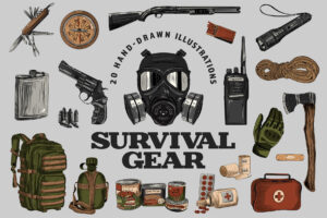 Preppers & Survivalist Clipart Illustration Set (PSD, PNG Format)