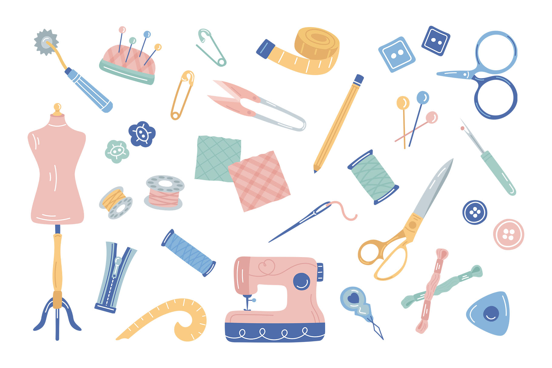 Sewing Tools Vector Illustration Set – DesignerCandies