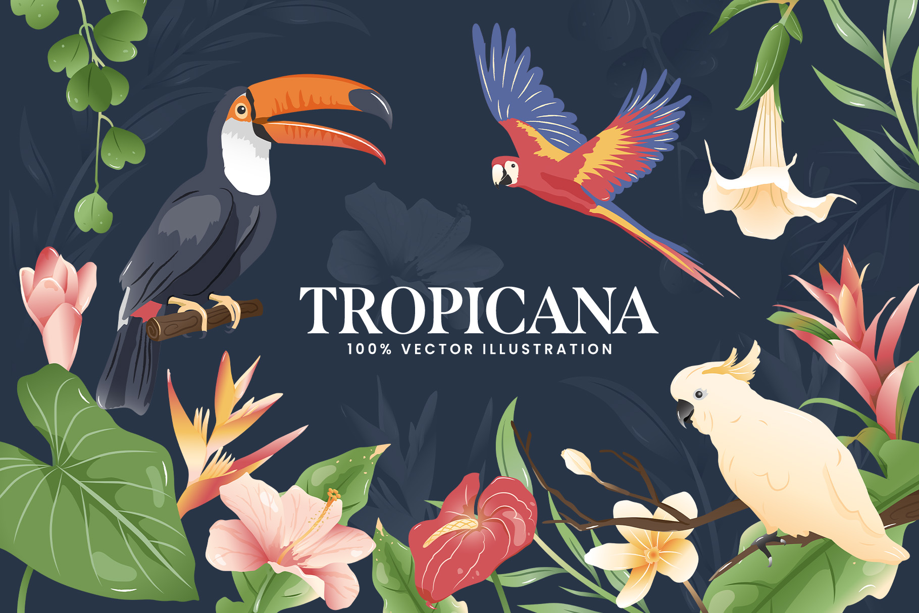 Tropical Illustrations Set (AI, EPS, PNG Format)