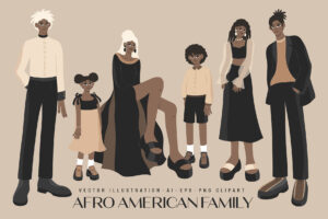 African American Family Illustrations Set (AI, EPS, PNG Format)